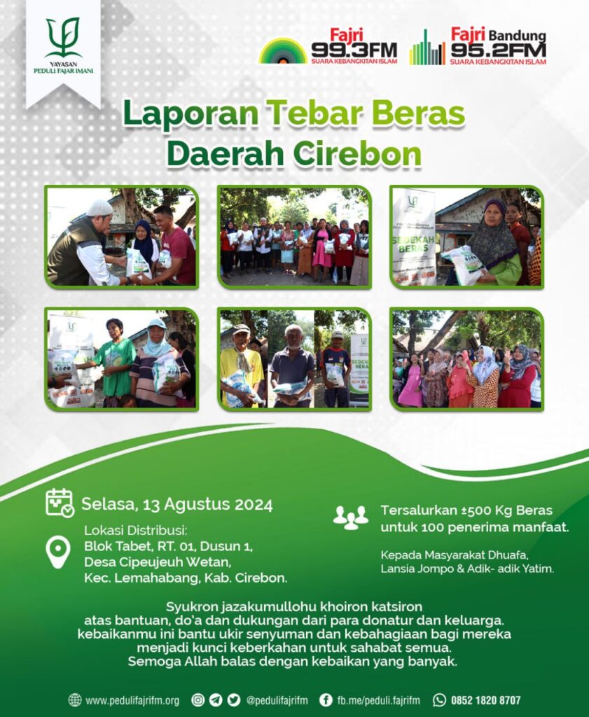 Tebar Beras Daerah Cirebon - www.pedulifajrifm.org